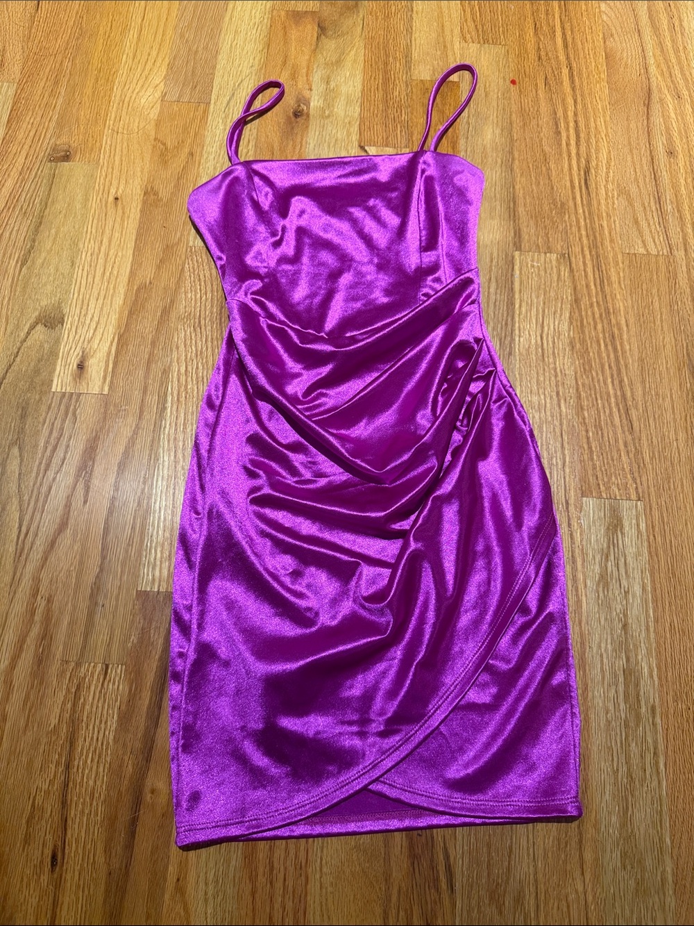 Windsor Fuchsia Satin Mini Dress with Spaghetti Straps